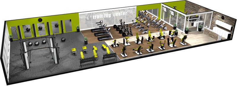Visualisierung eines Trainingsraums mit HUR-Geräten