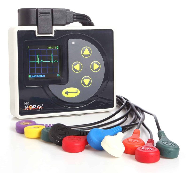 Kabelloser EKG-Rekorder Norav NR-1207 mit Display und Elektrodenkabel