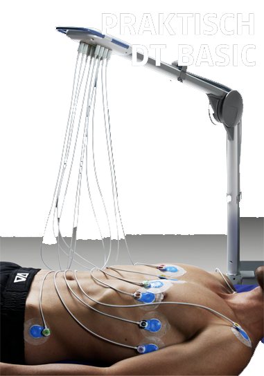 Tragarmsystem DT Basic mit Klebeelektroden am Patienten