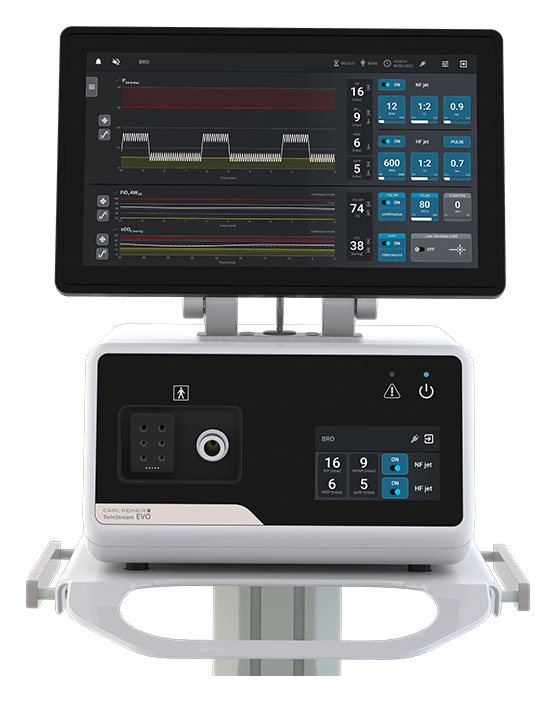 TwinStream EVO Jet-Beatmungsgerät von vorne mit 15,6-Zoll-Touchscreen